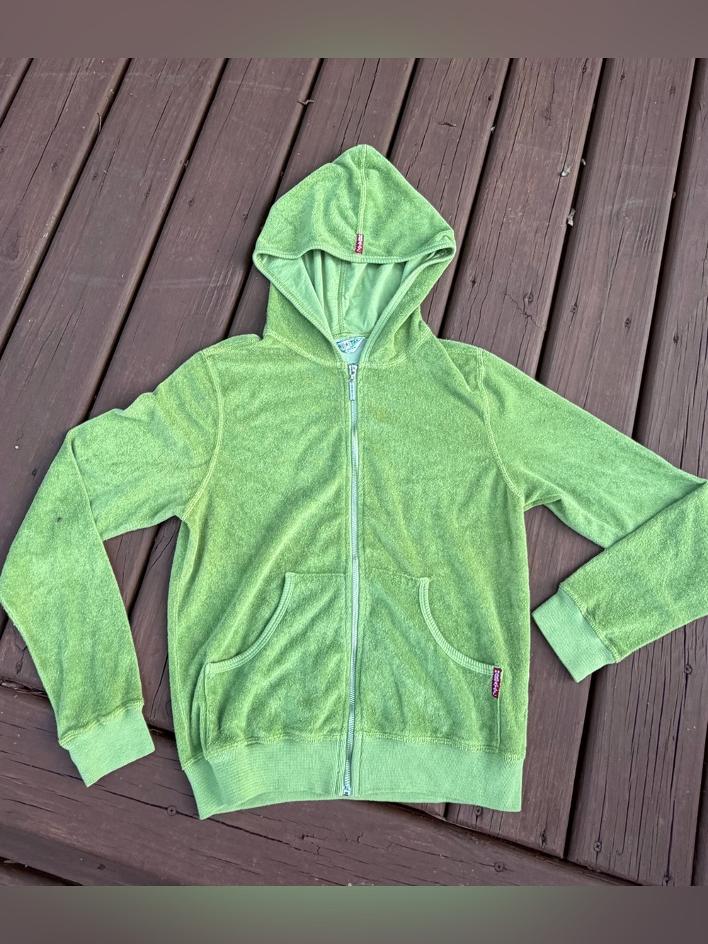 Vintage Hard Tail Velour Terry Cloth Zip Hoodie Green Y2K USA Size Large